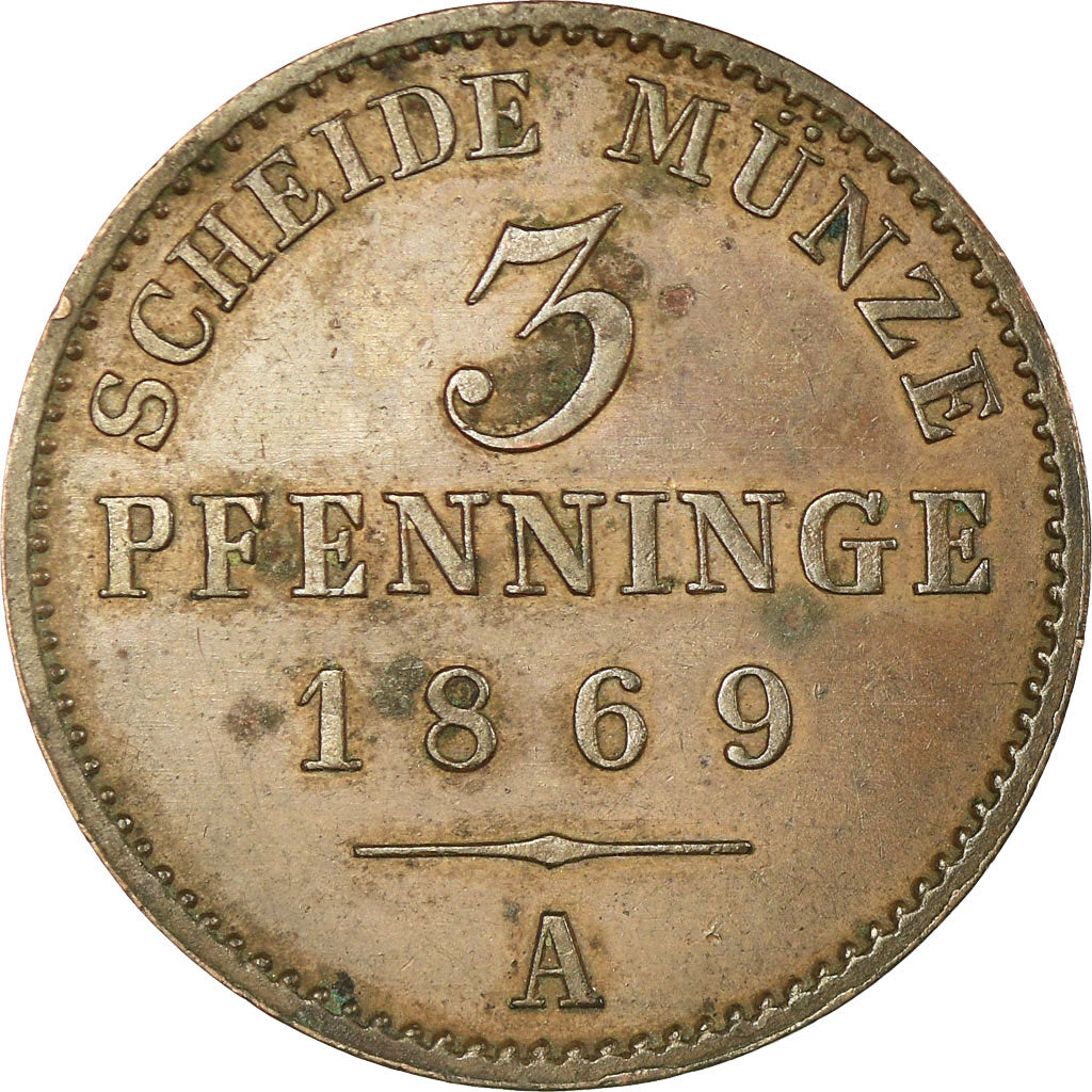 Coin, German States, PRUSSIA, Wilhelm I, 3 Pfennig, 1869, Berlin, EF(40-45)