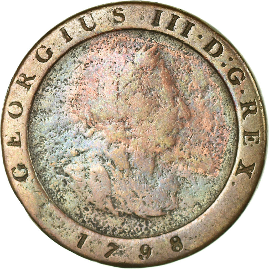 Coin, Isle of Man, 1/2 Penny, 1798, VF(20-25), Copper, KM:10