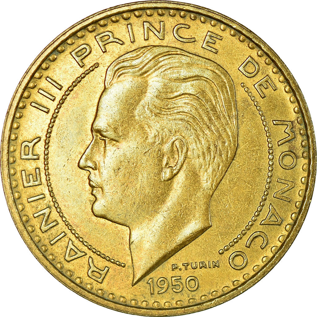 Moeda, Mónaco, Rainier III, 20 Francs, Vingt, 1950, AU(50-53)