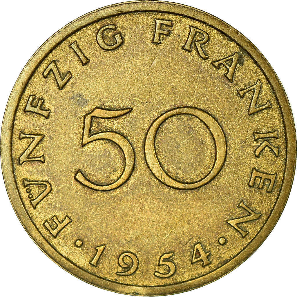 Monnaie, SAARLAND, 50 Franken, 1954, Paris, TTB, Aluminum-Bronze, KM:3