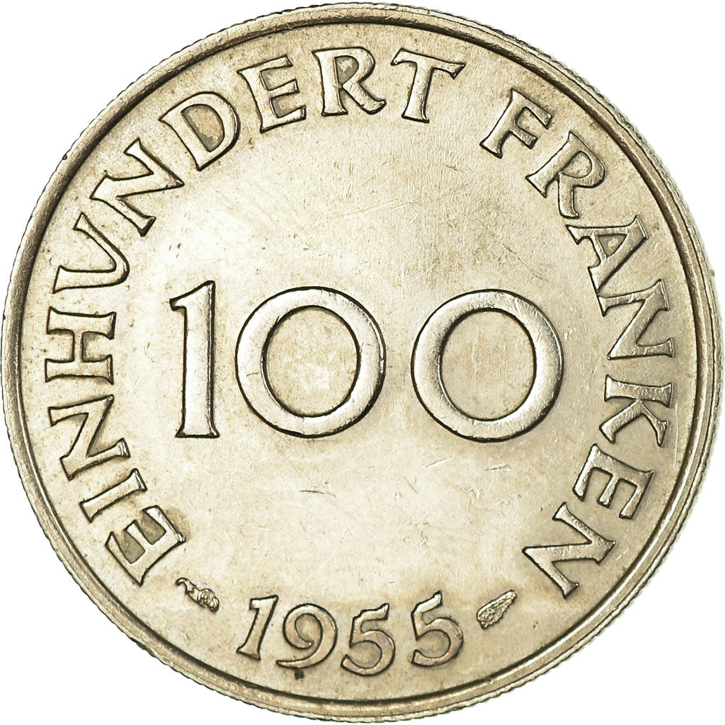 Coin, SAARLAND, 100 Franken, 1955, Paris, EF(40-45), Copper-nickel, KM:4