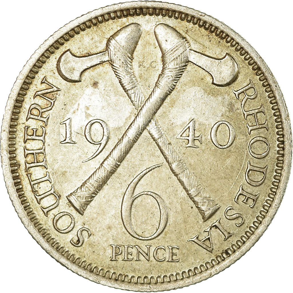 Moneda, Rodesia del Sur, George VI, 6 Pence, 1940, MBC+, Plata, KM:17