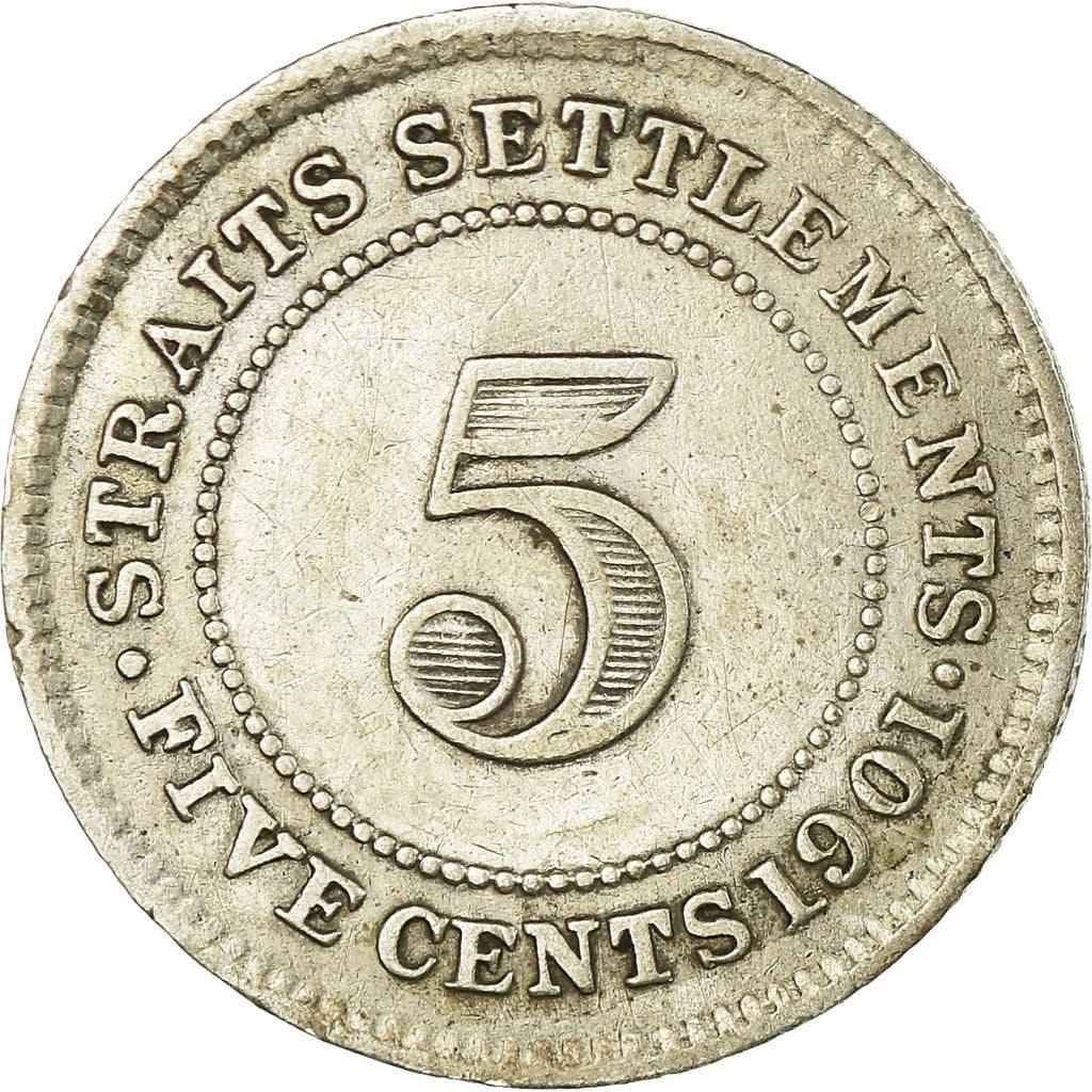 Monnaie, Straits Settlements, Victoria, 5 Cents, 1901, TTB, Argent, KM:10