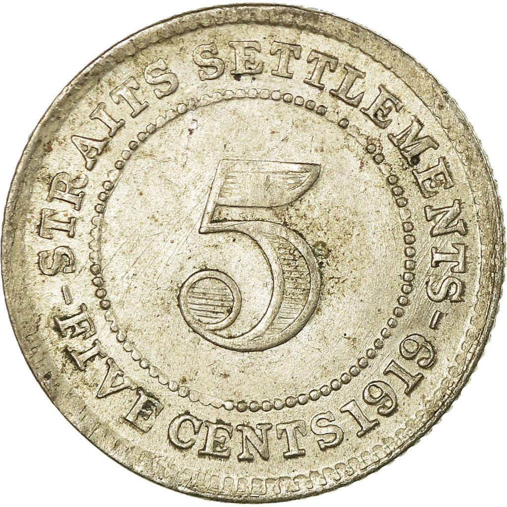 Coin, Straits Settlements, George V, 5 Cents, 1919, Royal Canadian Mint, Ottawa
