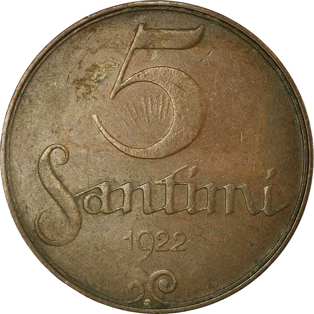 Coin, Latvia, 5 Santimi, 1922, EF(40-45), Bronze, KM:3