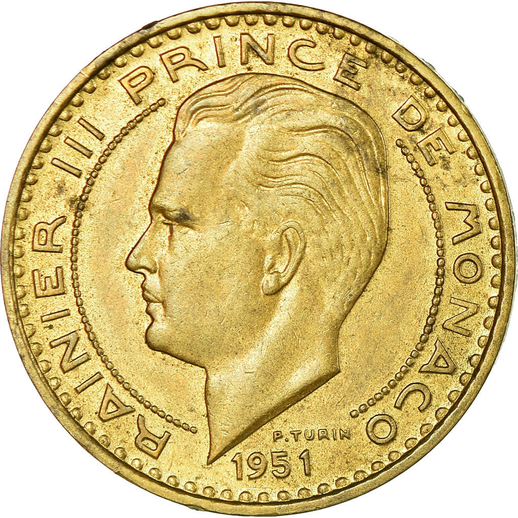 Moneta, Monaco, Rainier III, 20 Francs, Vingt, 1951, VF(30-35), Aluminium-Brąz