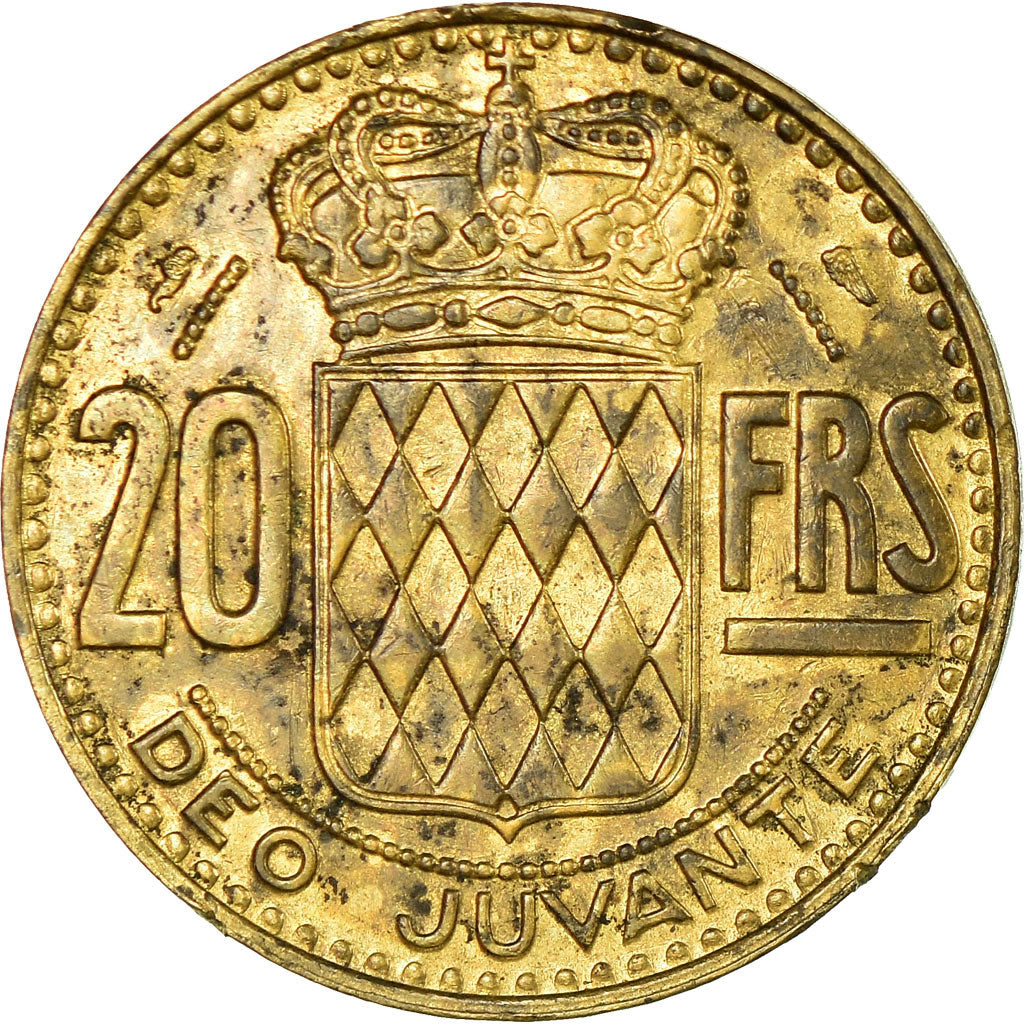 Moneta, Monaco, Rainier III, 20 Francs, Vingt, 1951, VF(30-35), Aluminium-Brąz
