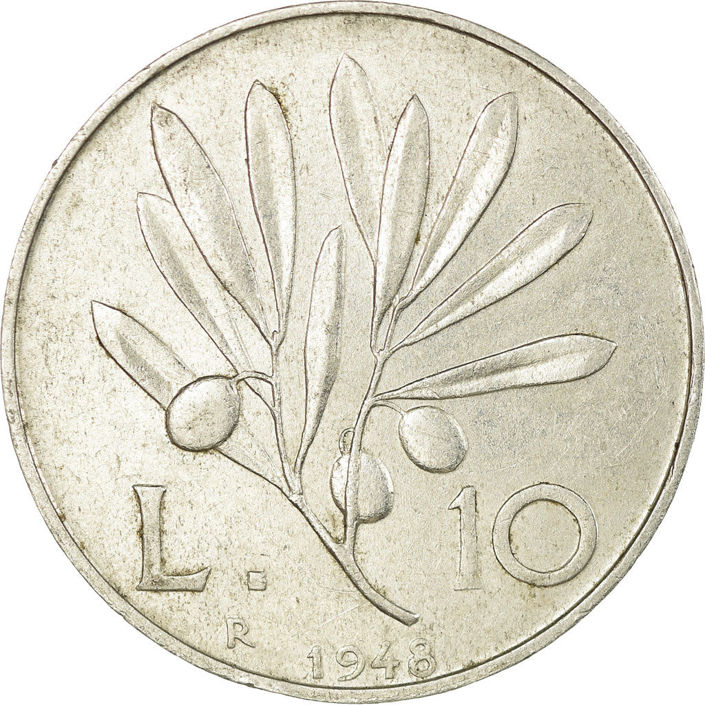 Coin, Italy, 10 Lire, 1948, Rome, EF(40-45), Aluminum, KM:90
