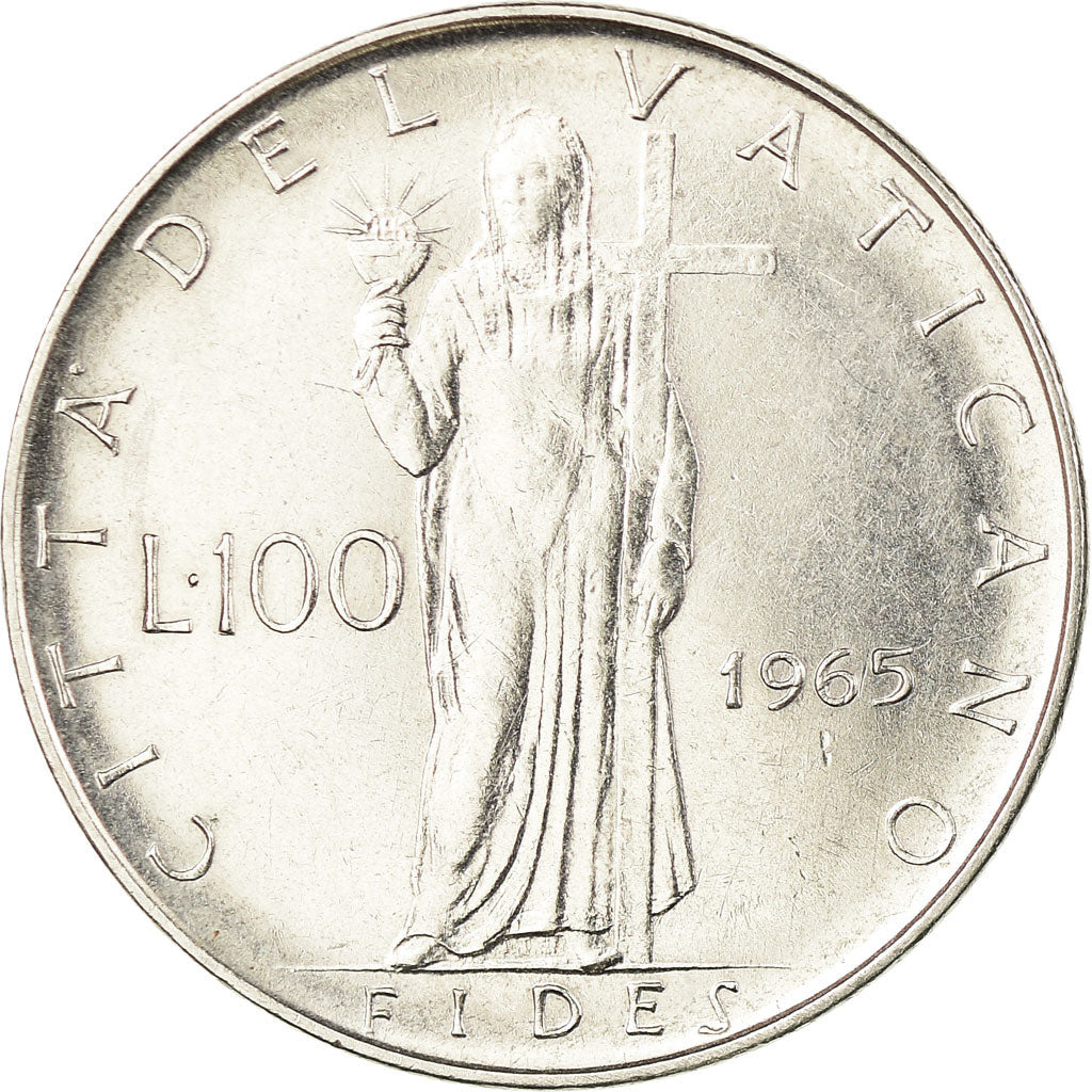 Moneta, CITTÀ DEL VATICANO, Paul VI, 100 Lire, 1965, BB+, Acciaio inossidabile