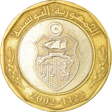 Coin, Tunisia, 5 Dinars, 2002/AH1423, Paris, EF(40-45), Bi-Metallic, KM:444