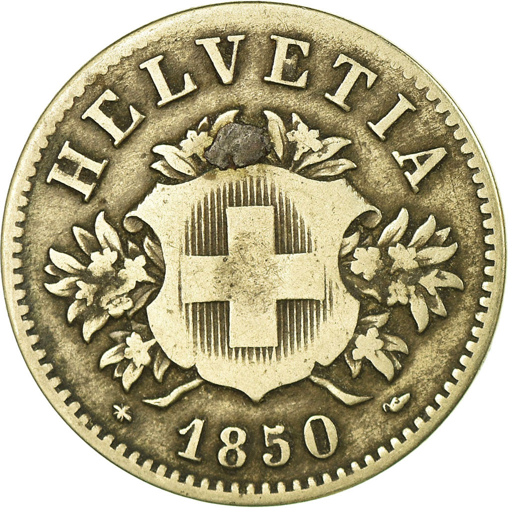 Coin, Switzerland, 20 Rappen, 1850, Strasbourg, VF(30-35), Billon, KM:7