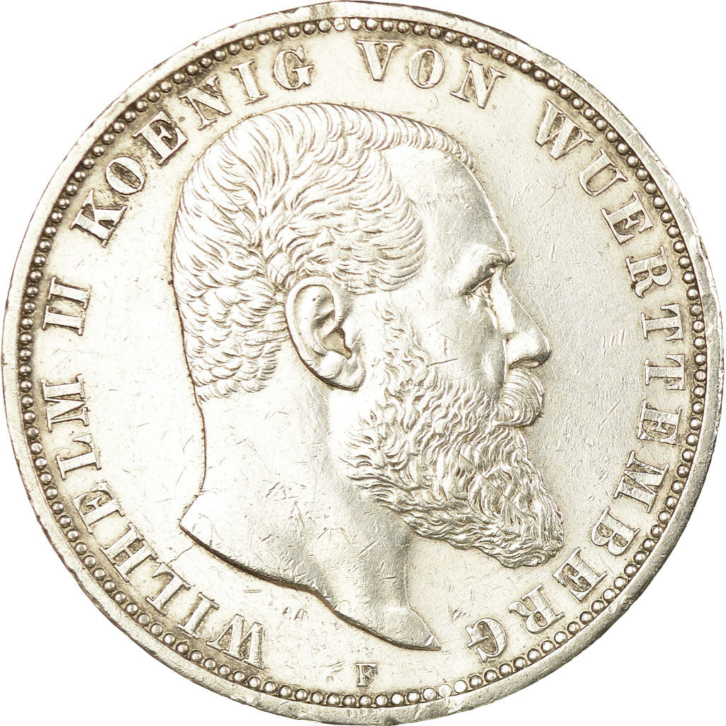 Moneta, Stati tedeschi, WURTTEMBERG, Wilhelm II, 5 Mark, 1913, Freudenstadt, BB