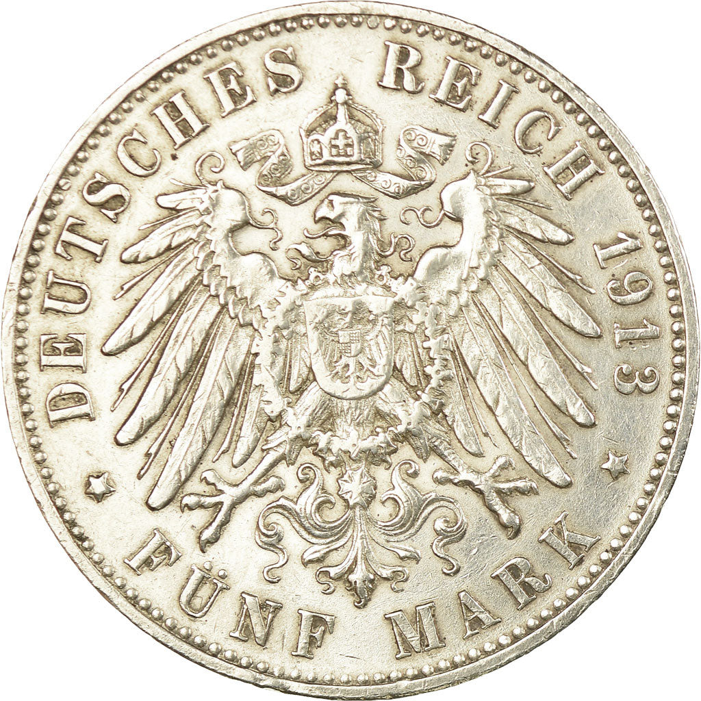 Moneta, Stati tedeschi, WURTTEMBERG, Wilhelm II, 5 Mark, 1913, Freudenstadt, BB