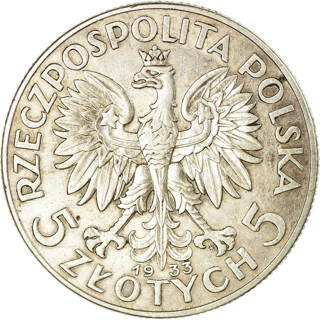 Coin, Poland, 5 Zlotych, 1933, Warsaw, AU(55-58), Silver, KM:21