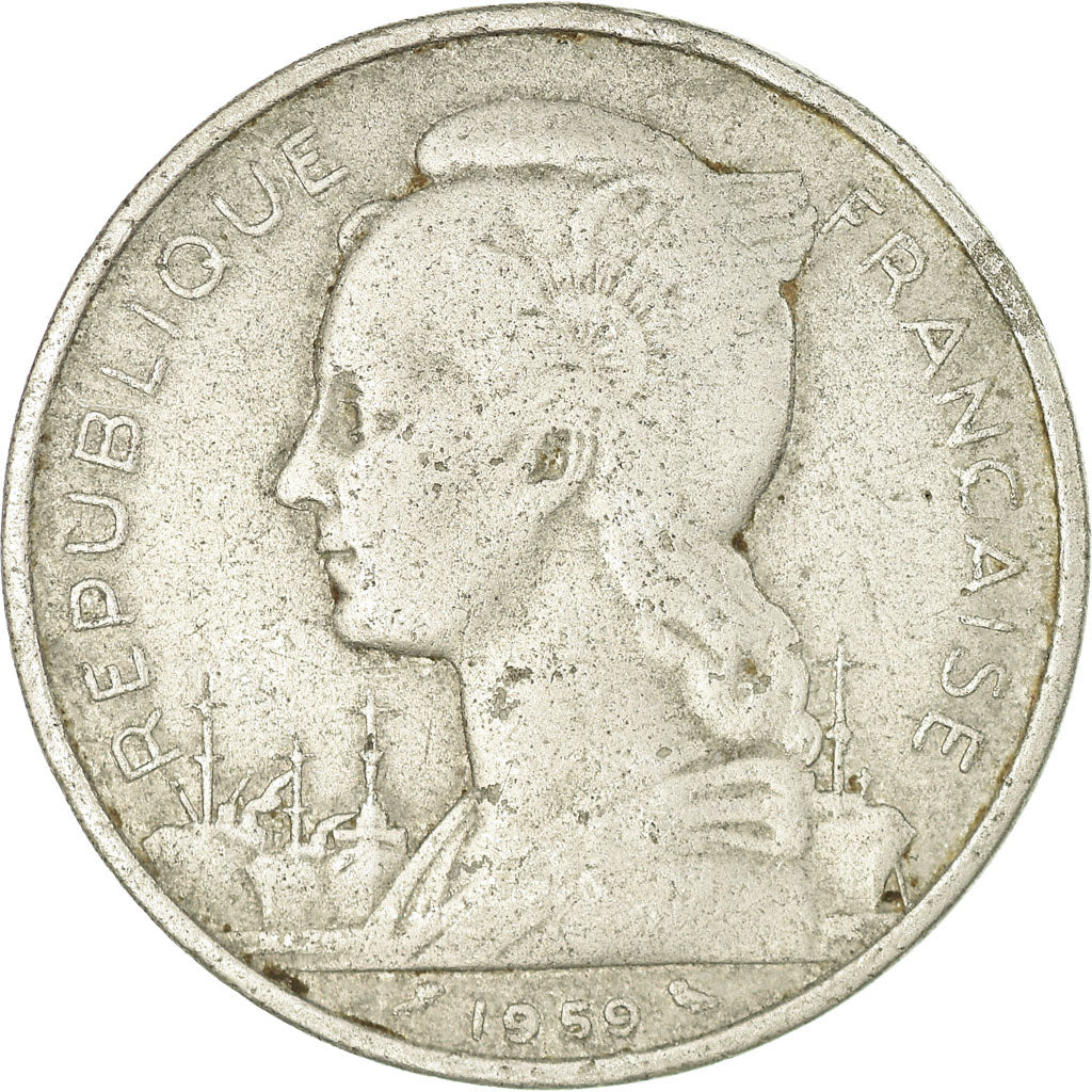 Coin, French Somaliland, 5 Francs, 1959, Paris, VF(20-25), Aluminum, KM:10