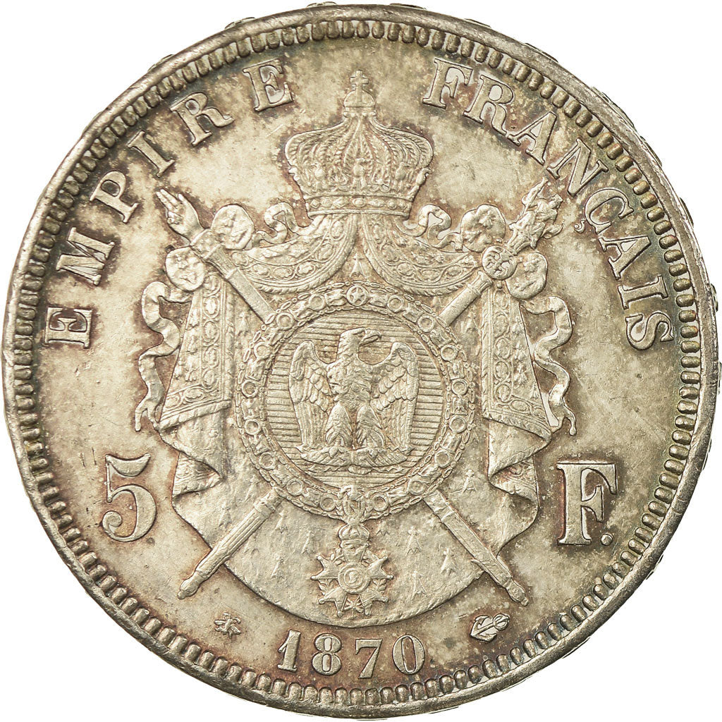Moneda, Francia, Napoléon III, 5 Francs, 1870, Strasbourg, MBC+, Plata