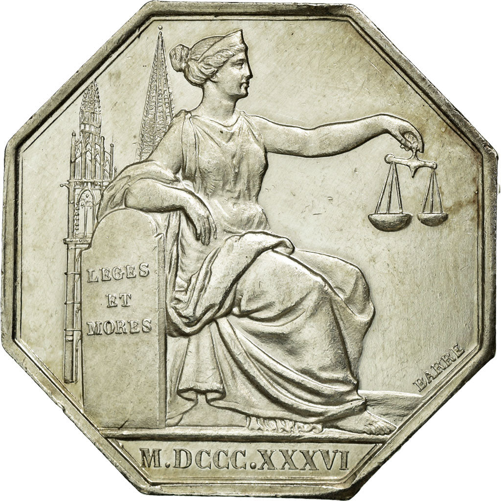 France, Token, Notary, 1836, MS(63), Silver, Lerouge:77