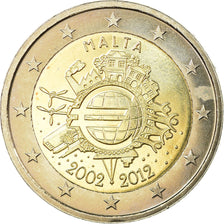 Malta, 2 Euro, 10 Jahre Euro, 2012, AU(55-58), Bi-Metallic, KM:139