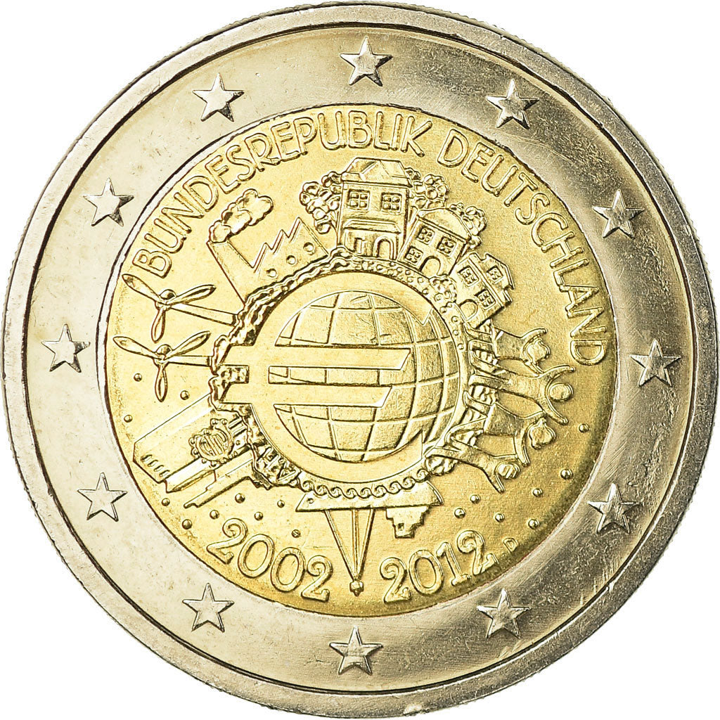 Germany, 2 Euro, 10 ans de l'Euro, 2012, EF(40-45), Bi-Metallic, KM:306