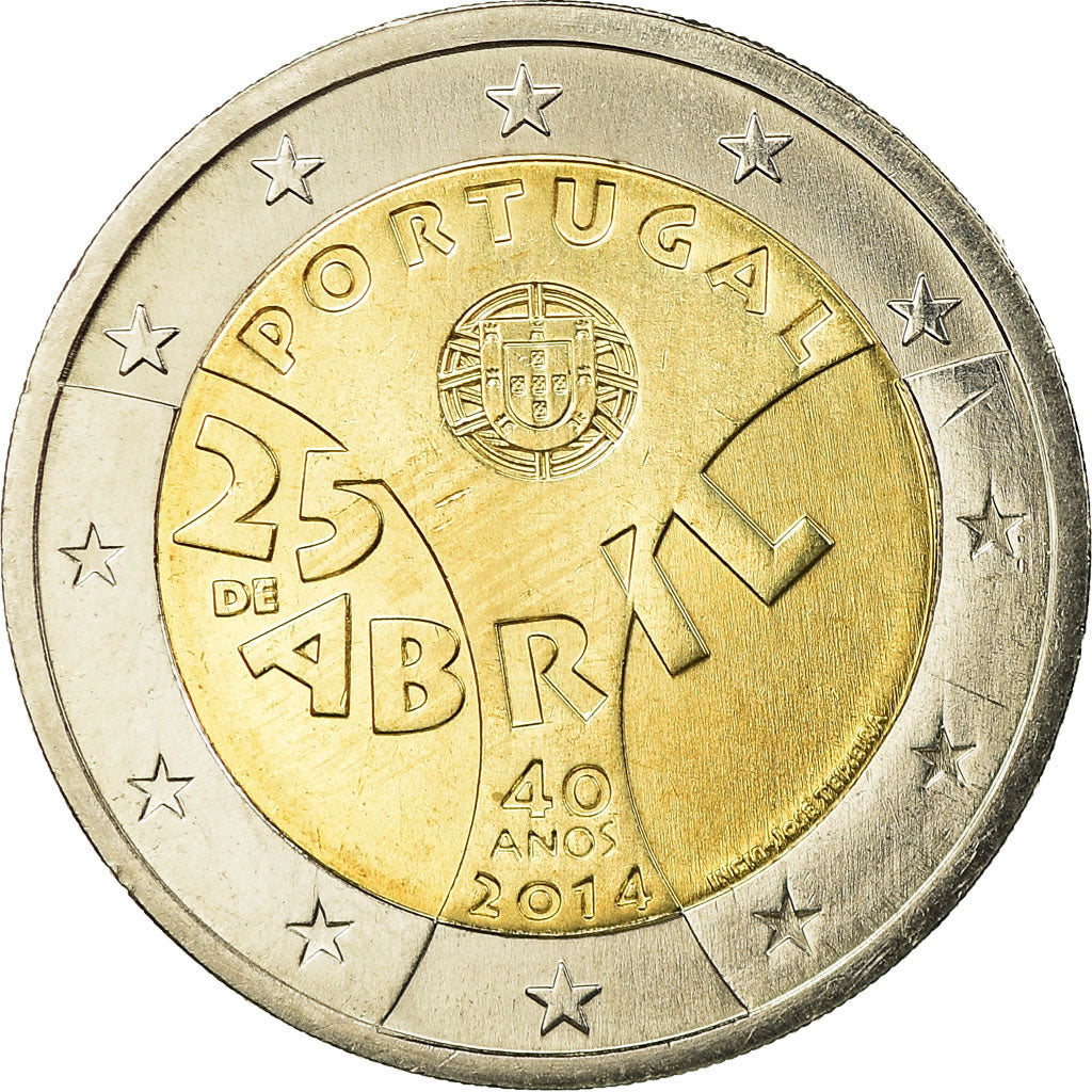 Portugal, 2 Euro, 25 de Abril, 2014, AU(55-58), Bimetaliczny, KM:844