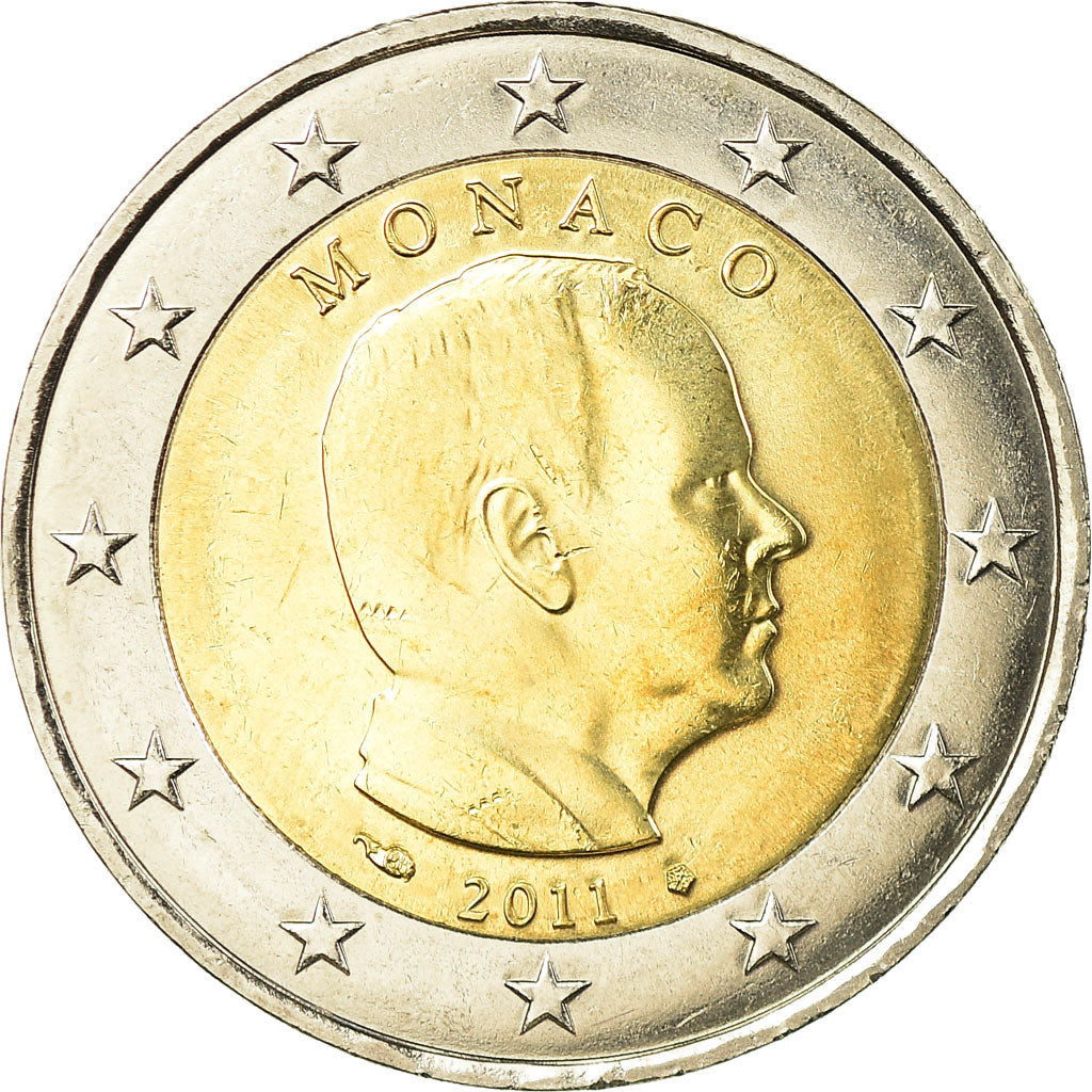 Monaco, 2 Euro, Prince Albert, 2011, AU(55-58), Bi-Metallic, Gadoury:MC 195