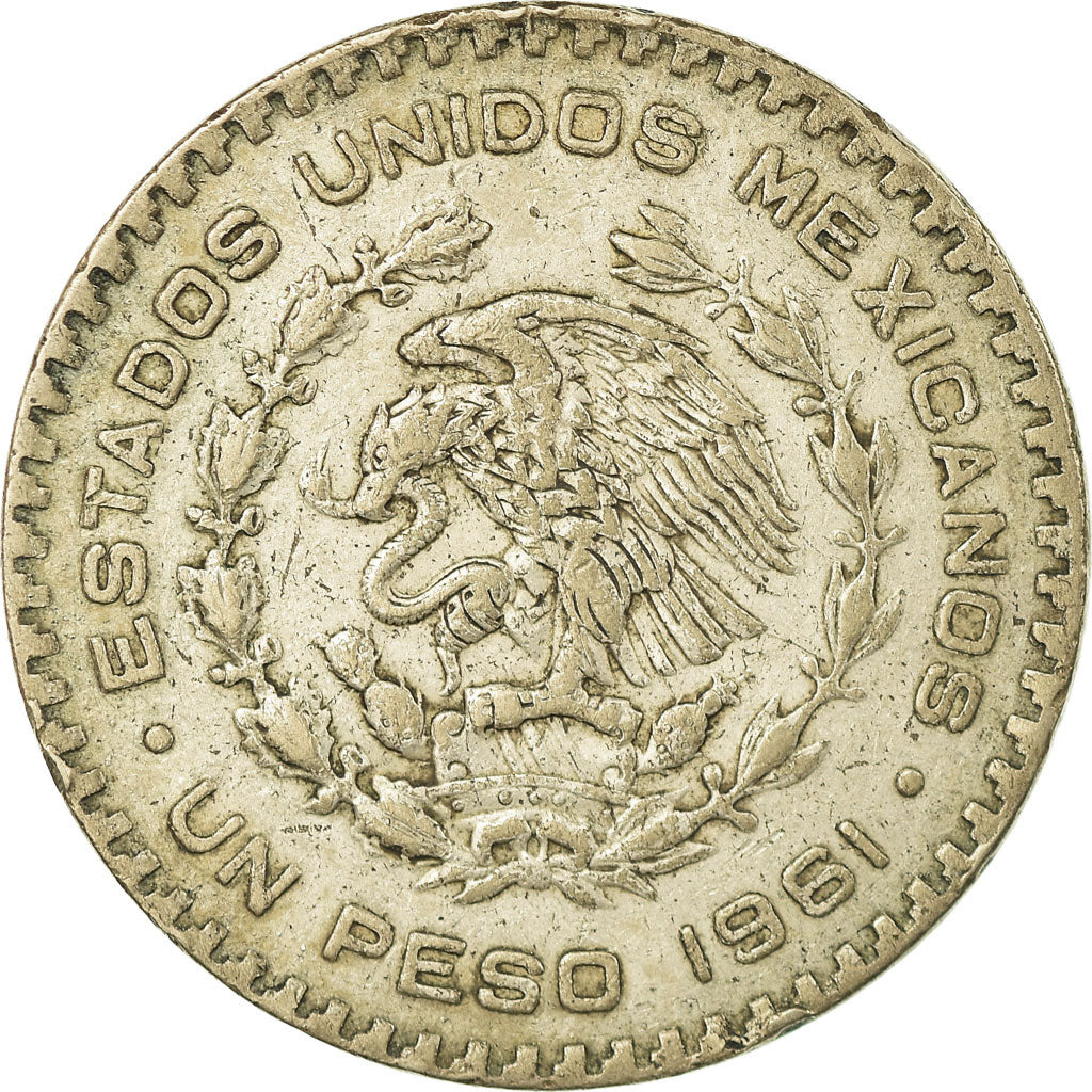 Coin, Mexico, Peso, 1961, Mexico City, EF(40-45), Silver, KM:459