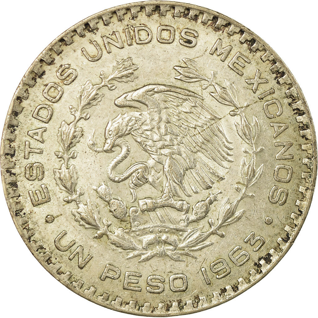 Coin, Mexico, Peso, 1963, Mexico City, AU(55-58), Silver, KM:459