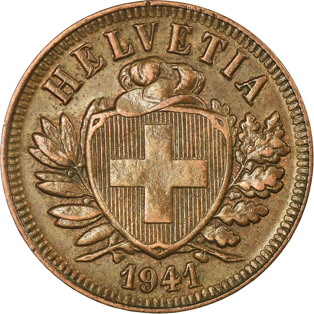 Coin, Switzerland, 2 Rappen, 1941, Bern, AU(55-58), Bronze, KM:4.2a