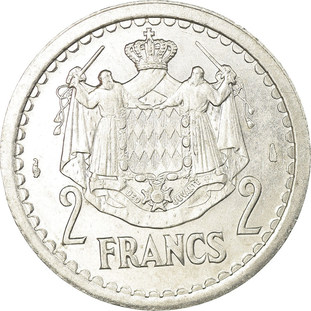 Coin, Monaco, 2 Francs, Undated (1943), EF(40-45), Aluminum, KM:121, Gadoury:MC