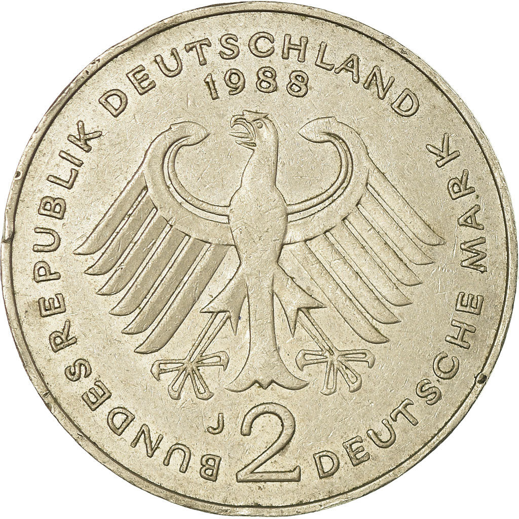 Coin, GERMANY - FEDERAL REPUBLIC, 2 Mark, 1988, Hambourg, EF(40-45)