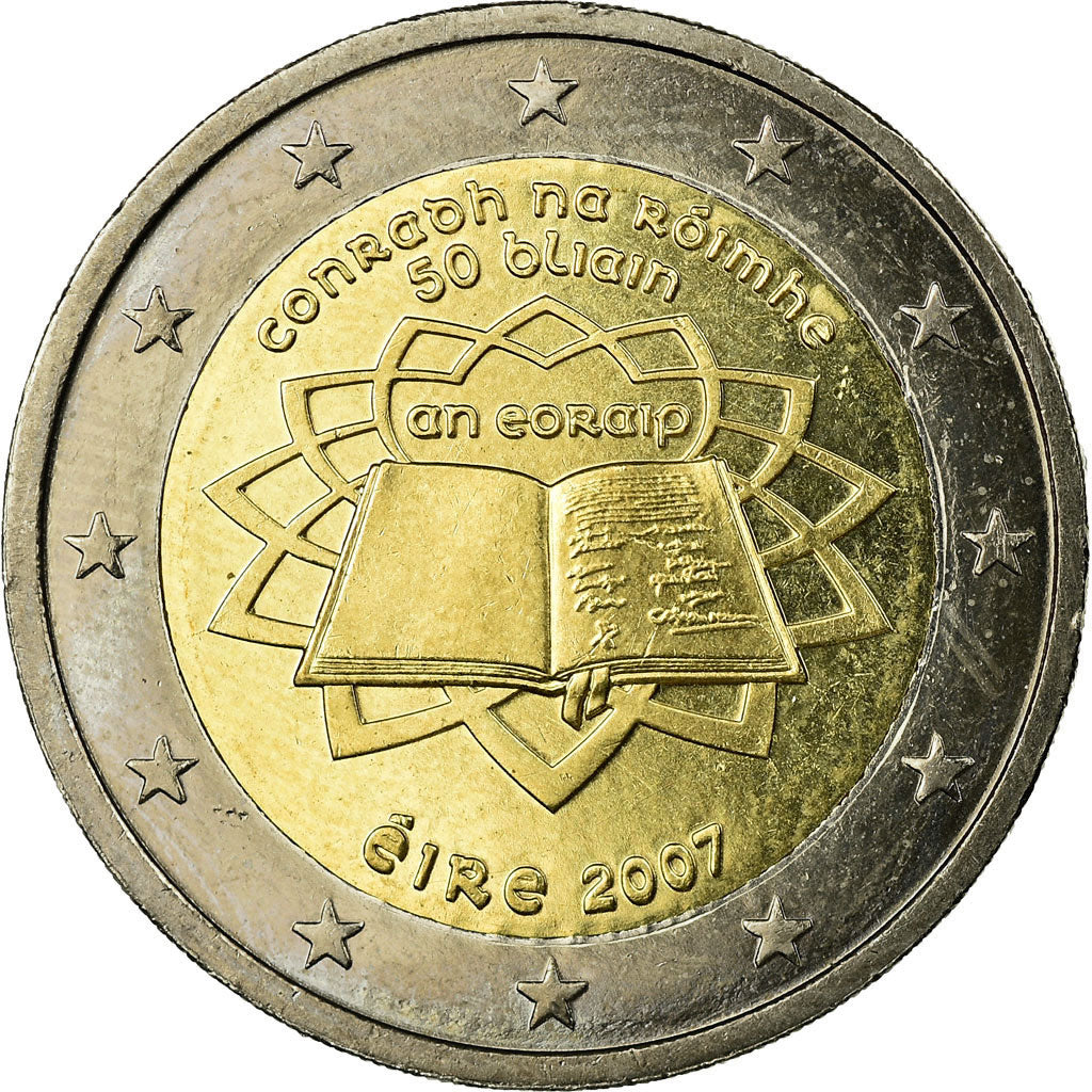 IRELAND REPUBLIC, 2 Euro, Traité de Rome 50 ans, 2007, AU(55-58), Bi-Metallic
