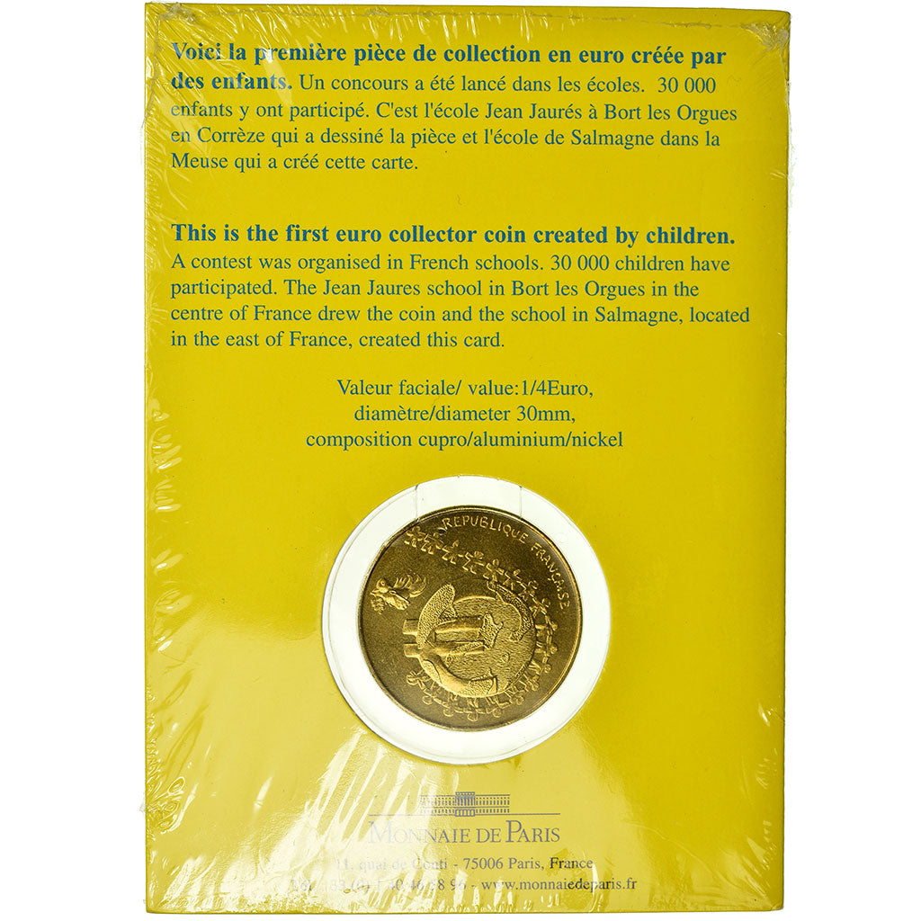 França, 1/4 Euro, 1/4 euro des Enfants, 2002, BU, MS(65-70), Alumínio-Bronze
