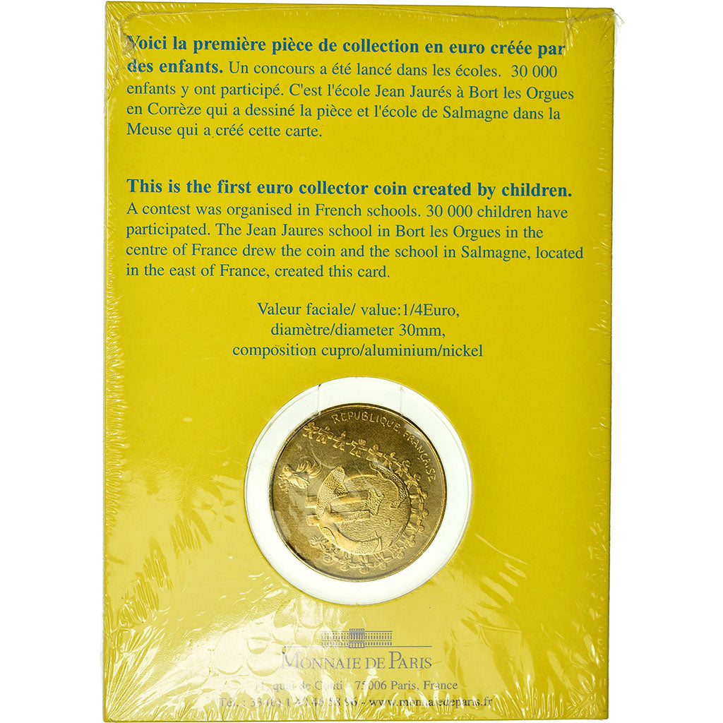 França, 1/4 Euro, 1/4 euro des Enfants, 2002, BU, MS(65-70), Alumínio-Bronze
