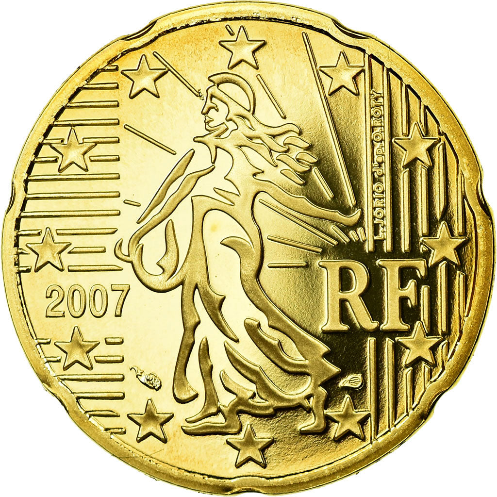 Francia, 20 Euro Cent, 2007, BE, FDC, Latón, KM:1411