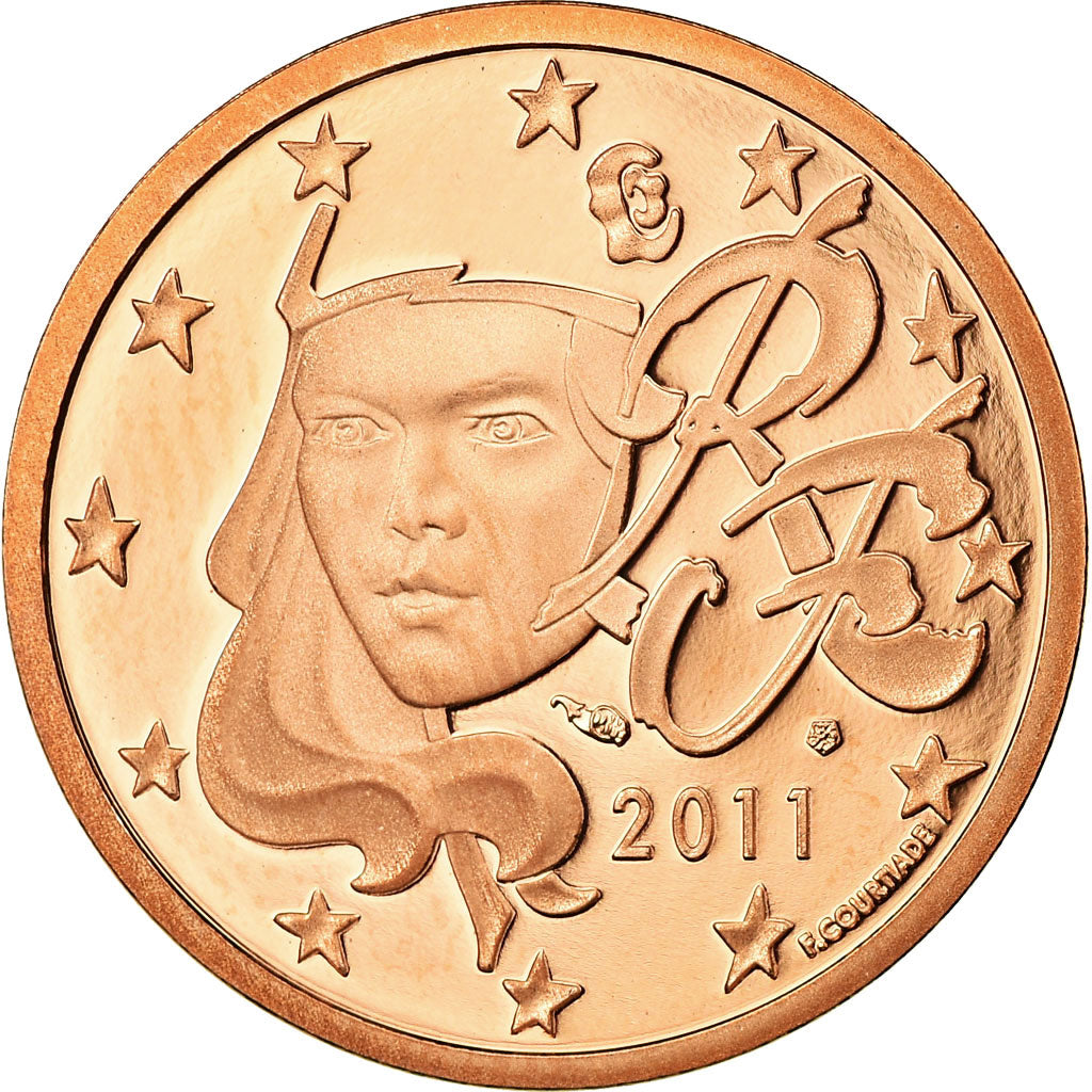 França, 5 Euro Cent, 2011, MS(65-70), Aço Cromado a Cobre, KM:1284