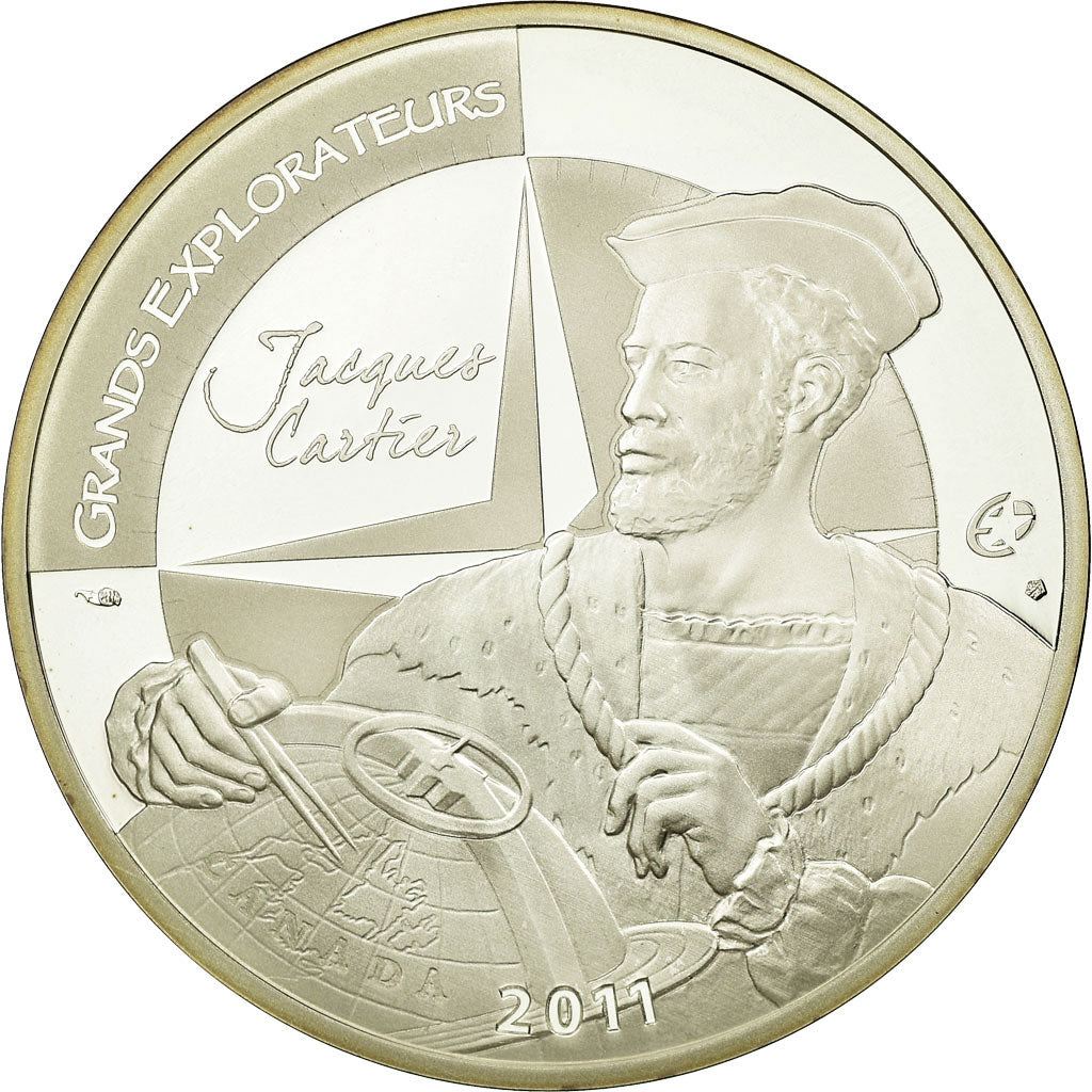 France, 10 Euro, Jacques Cartier, 2011, BE, MS(65-70), Silver, KM:1795