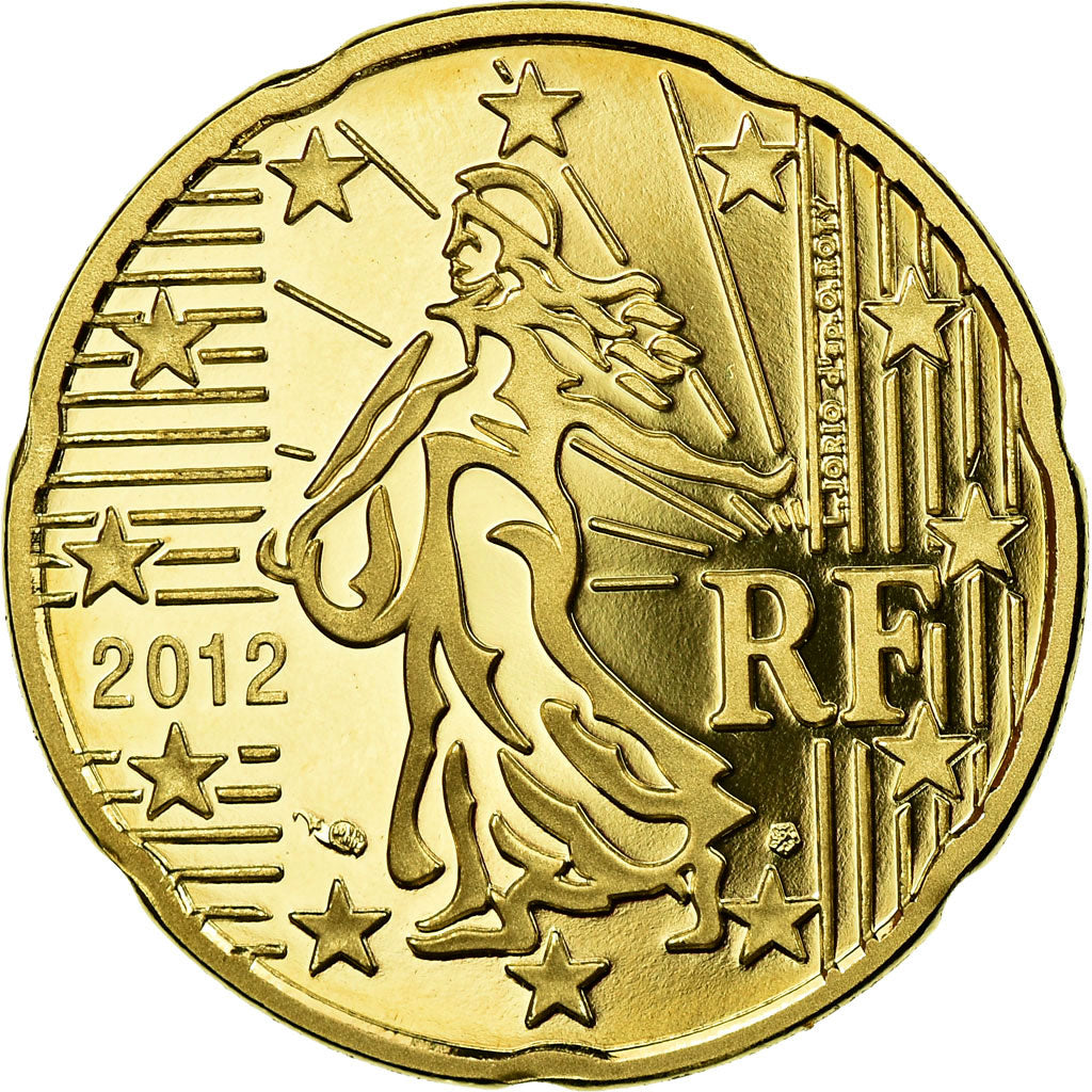France, 20 Euro Cent, 2012, BE, MS(65-70), Brass, KM:1411