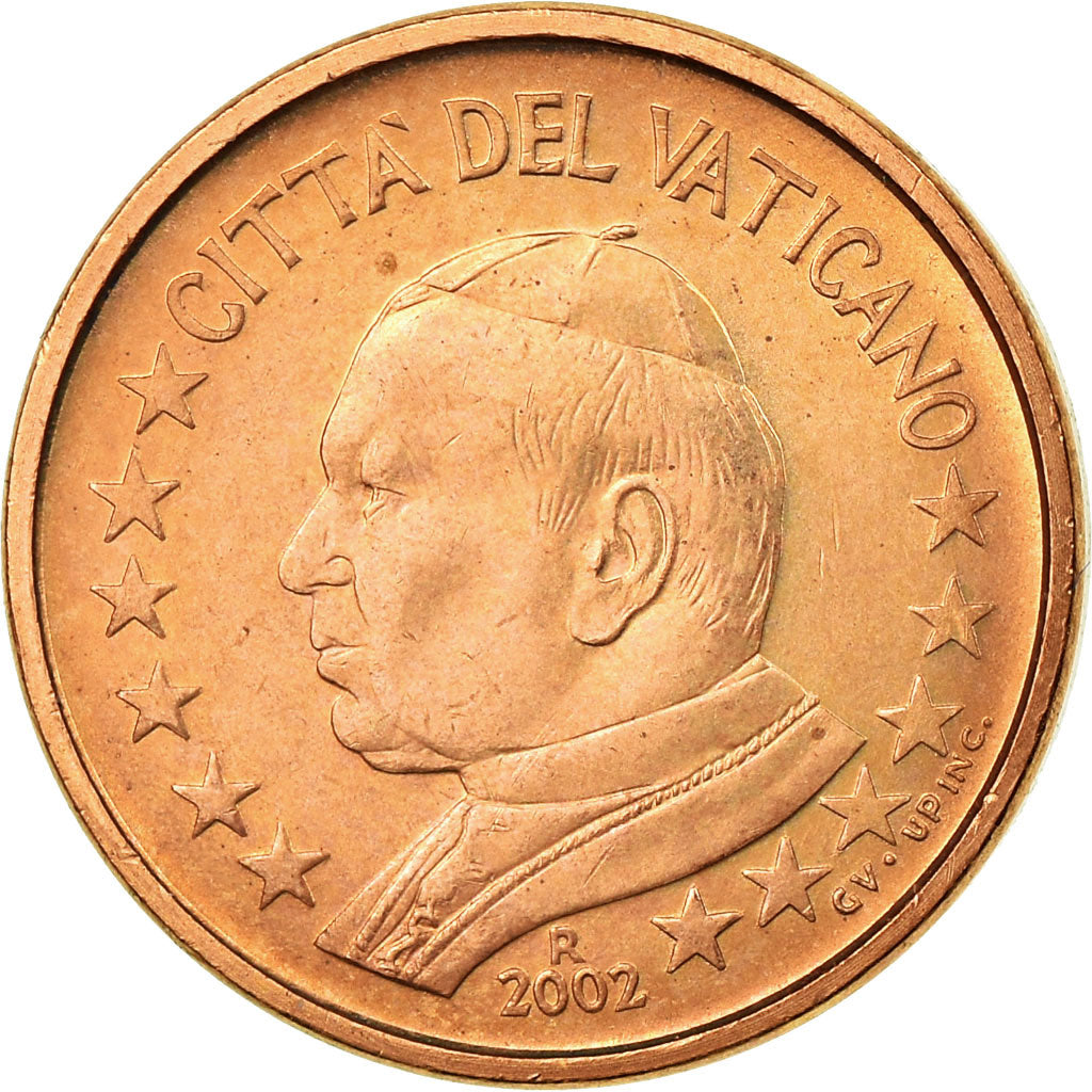 PAŃSTWO WATYKAŃSKIE, Euro Cent, 2002, Rome, MS(63), Miedź platerowana stalą