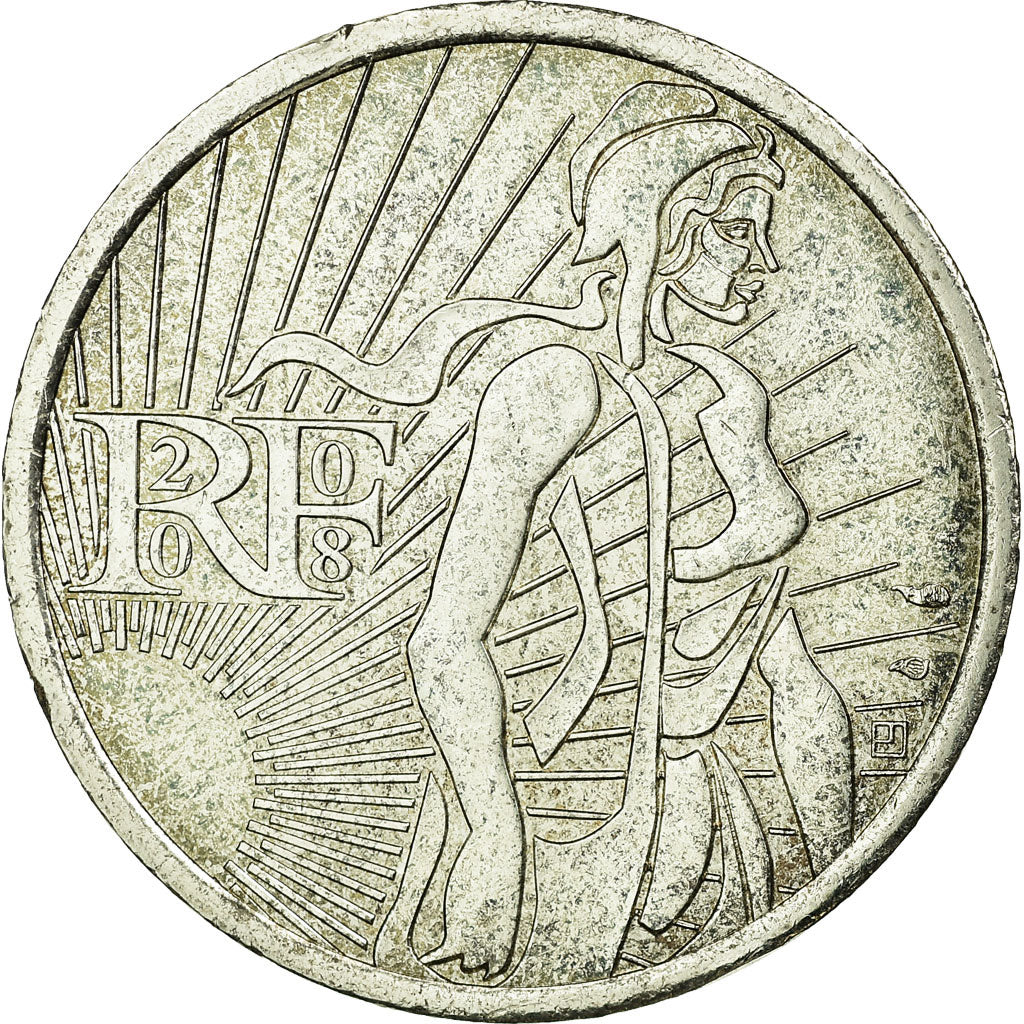 France, 5 Euro, Semeuse, 2008, AU(55-58), Silver, KM:1534