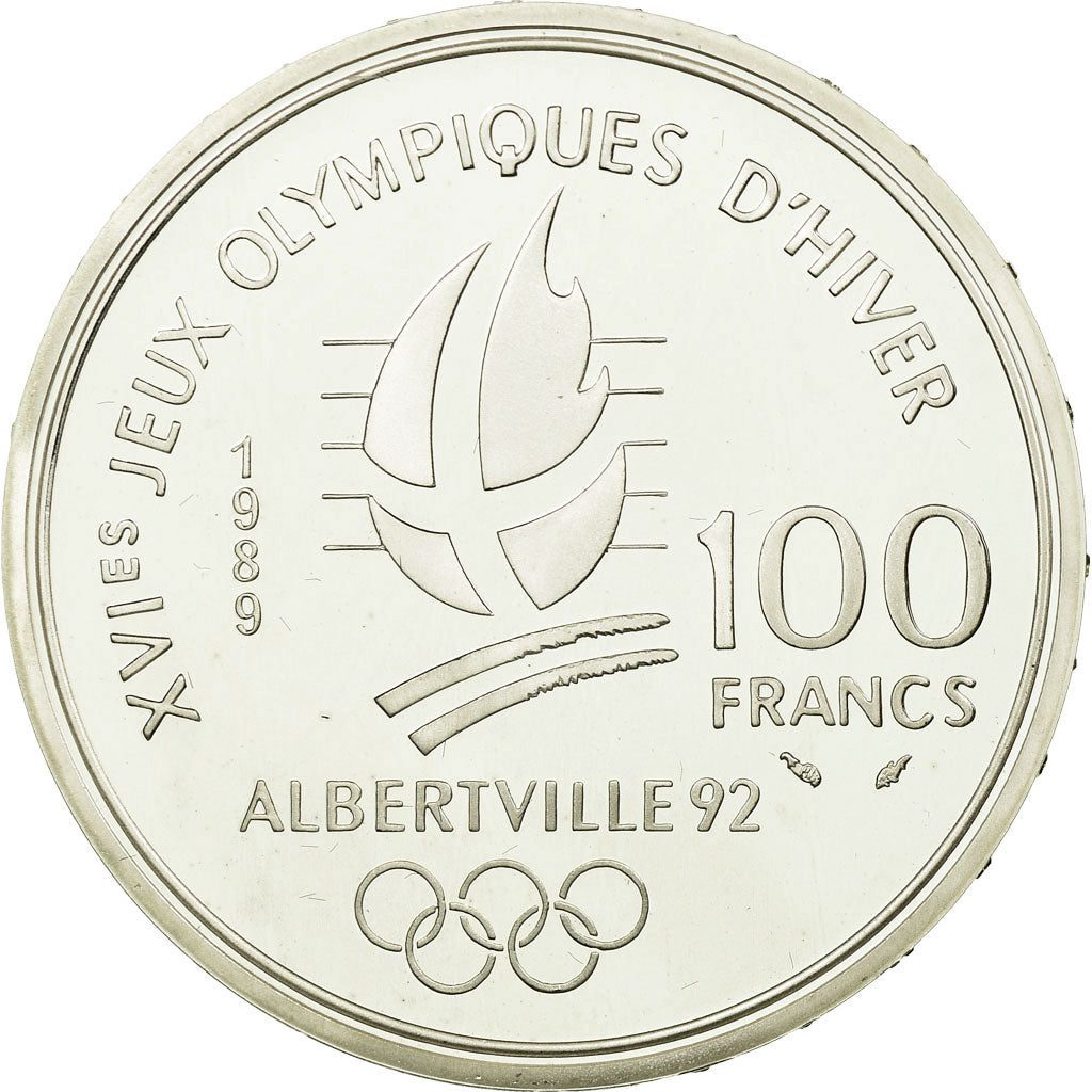 Coin, France, Ice Skating Couple, 100 Francs, 1989, MS(65-70), Silver, KM:972