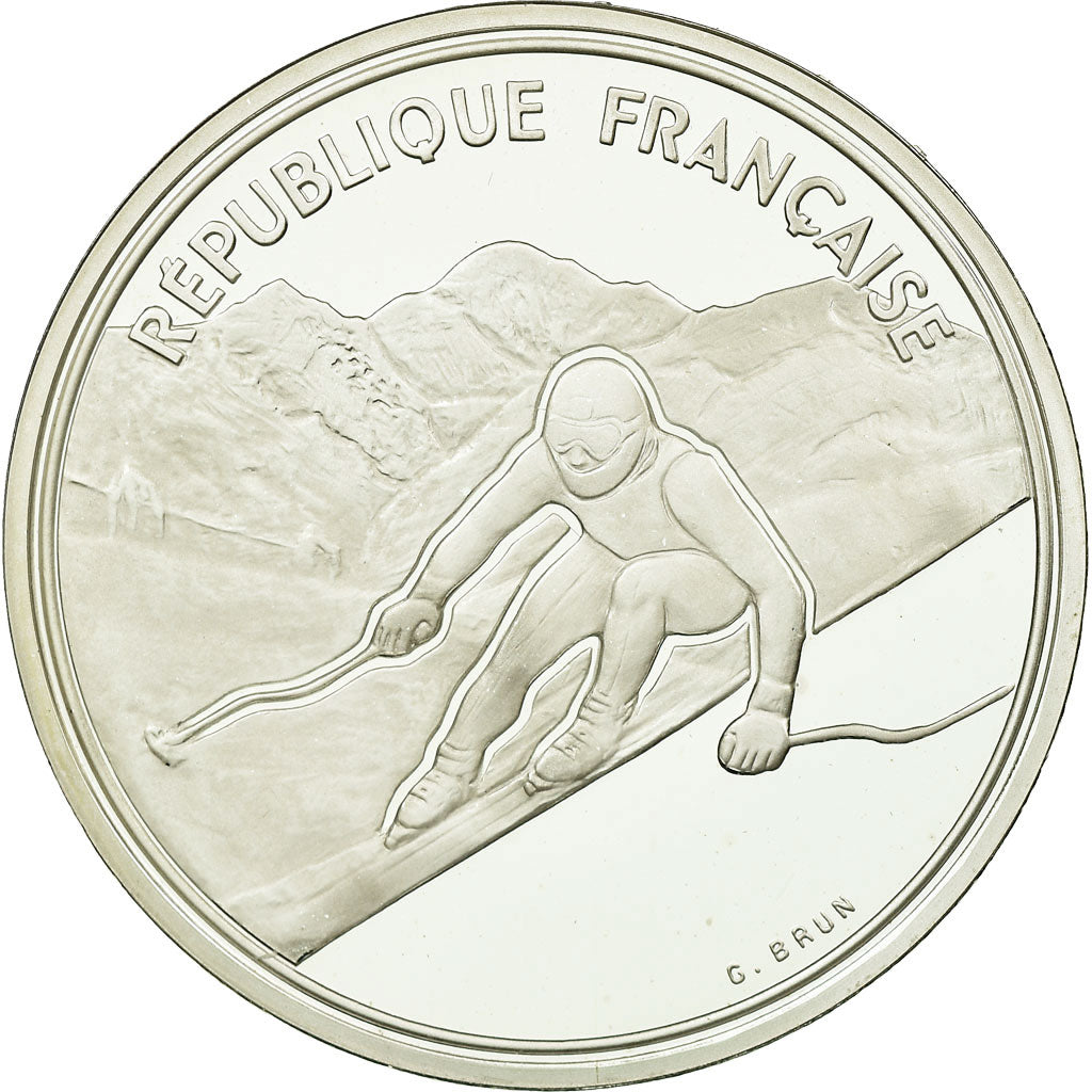 Moneda, Francia, Alpine skiing, 100 Francs, 1989, BE, FDC, Plata, KM:971