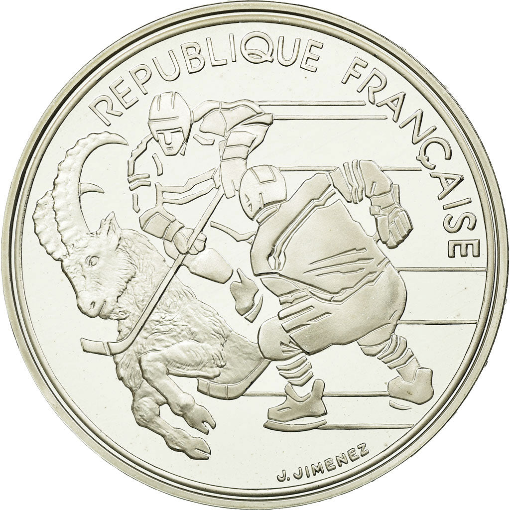 Moneta, Francja, Hockey players, 100 Francs, 1991, BE, MS(65-70), Srebro