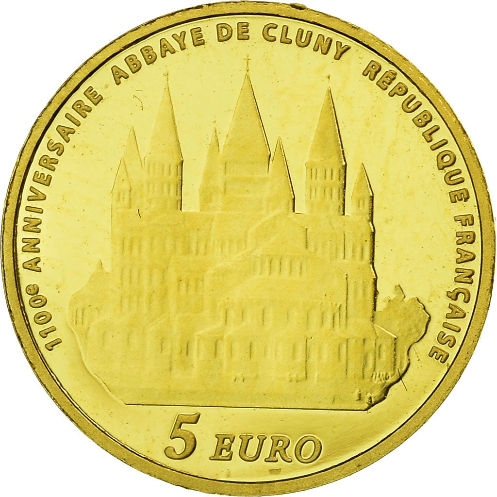 France, 5 Euro, Abbaye de Cluny, Europa, 2010, BE, MS(65-70), Gold
