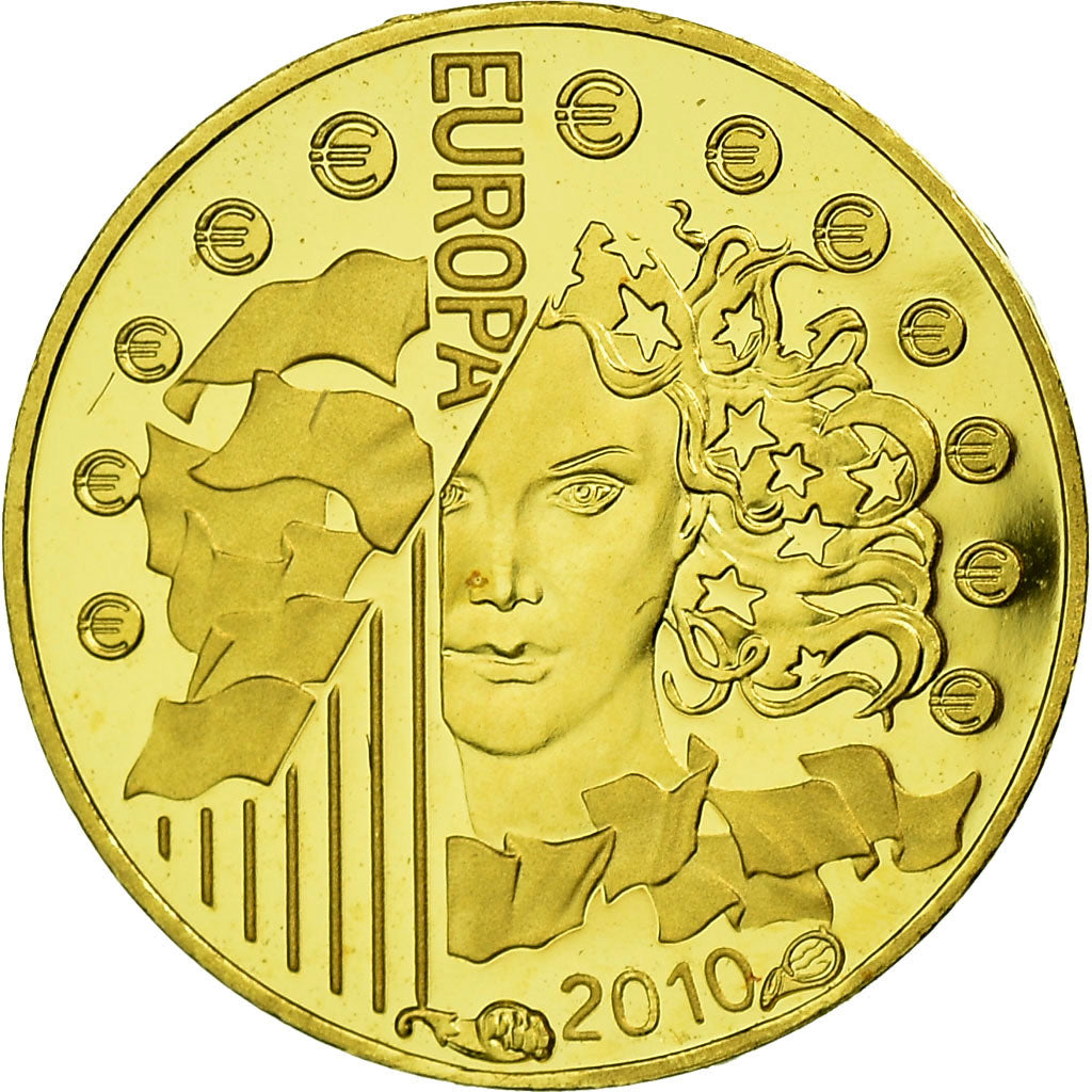 France, 5 Euro, Abbaye de Cluny, Europa, 2010, BE, MS(65-70), Gold