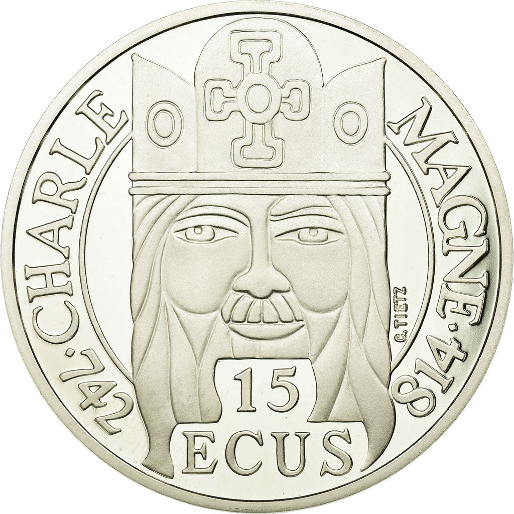 Coin, France, Charlemagne, 100 Francs-15 Ecus, 1990, BE, MS(65-70), Silver