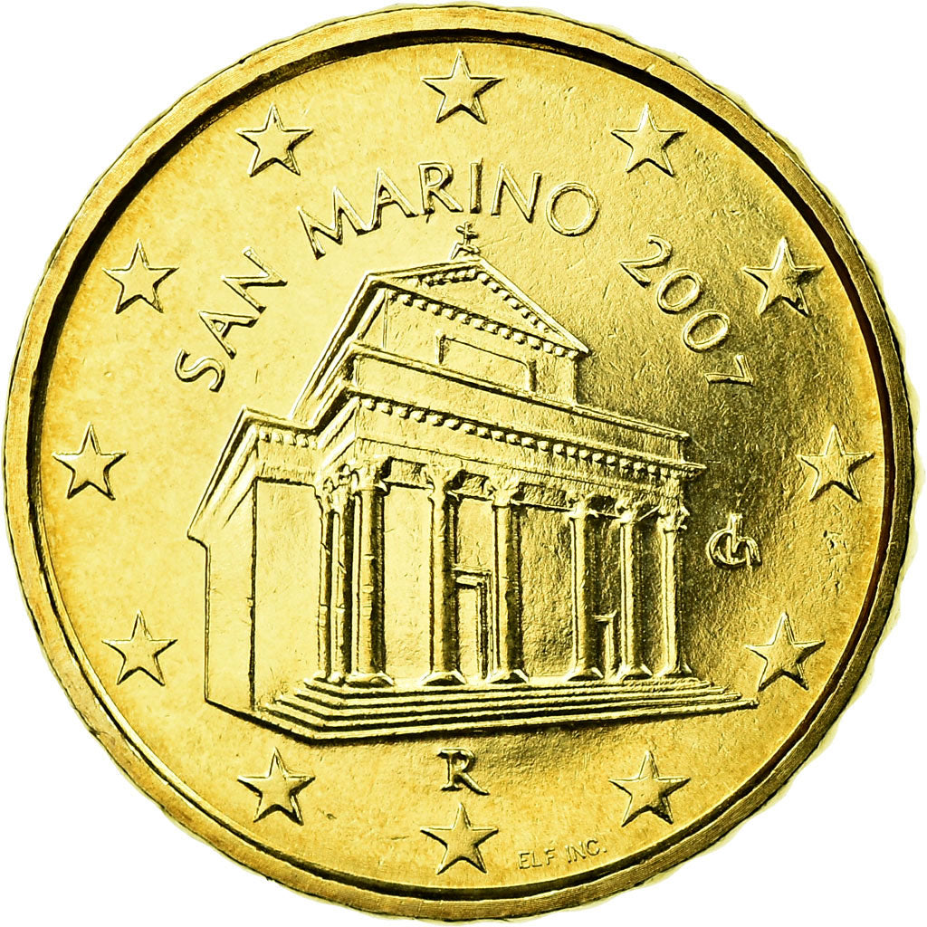 San Marino, 10 Euro Cent, 2007, MS(65-70), Brass, KM:443