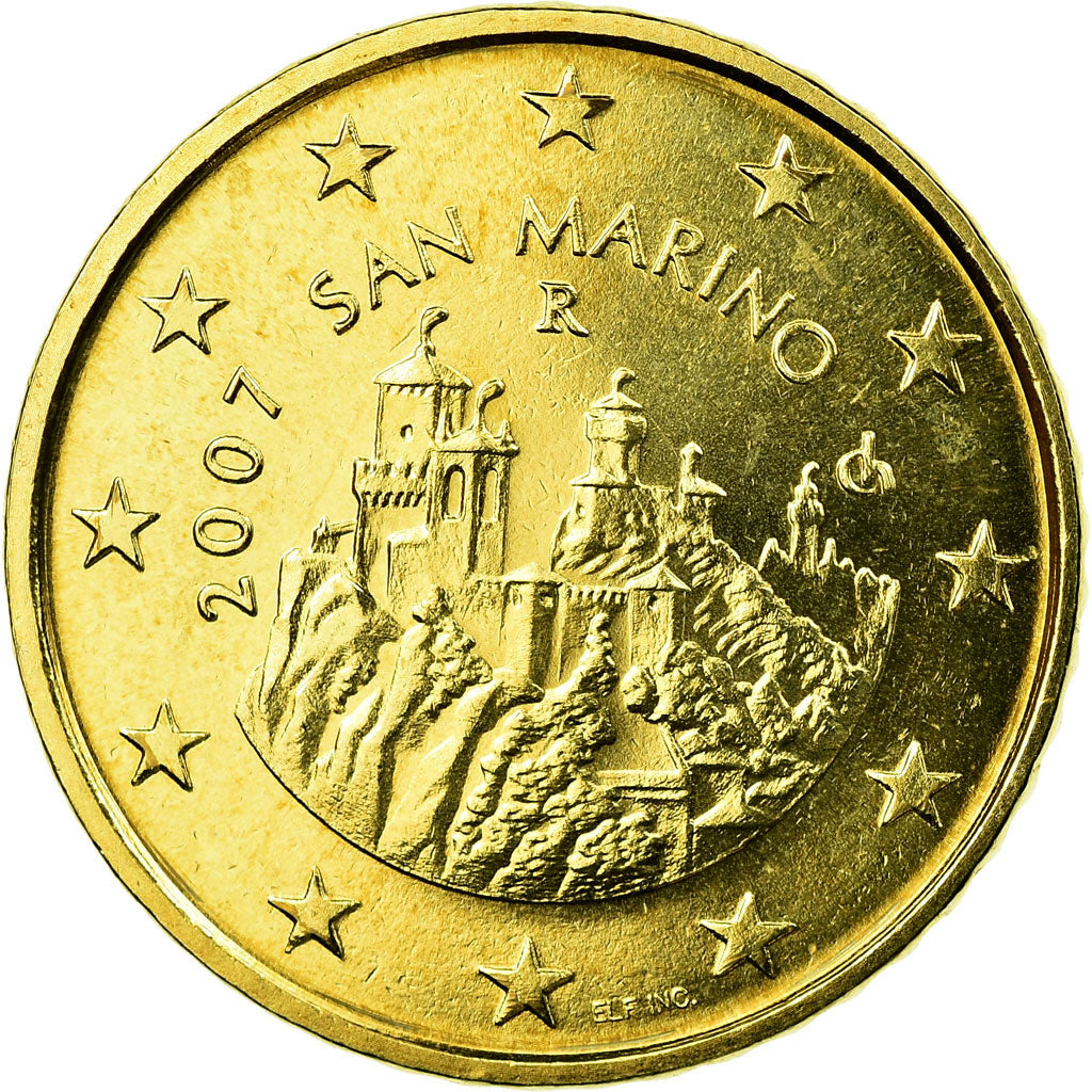 San Marino, 50 Euro Cent, 2007, MS(65-70), Brass, KM:445