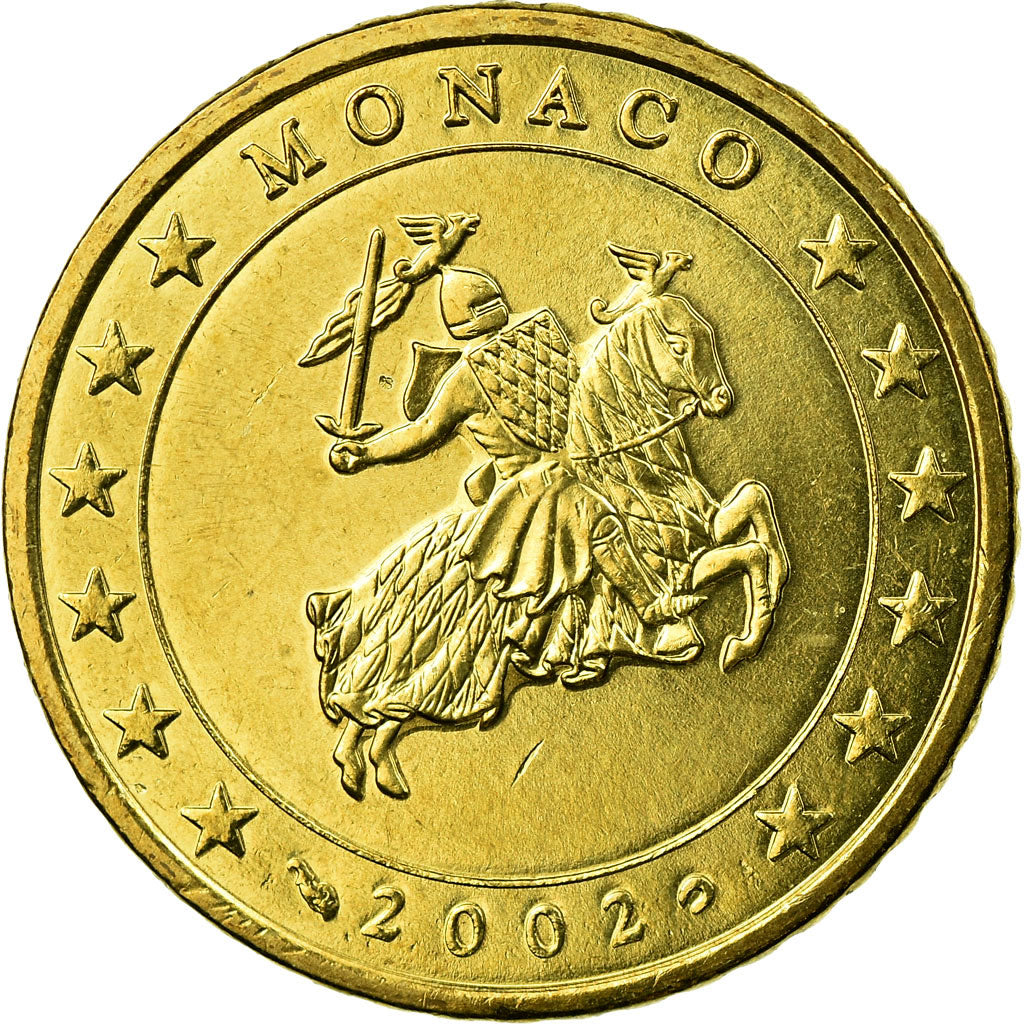 Monaco, 50 Euro Cent, 2002, MS(65-70), Mosiądz, KM:172