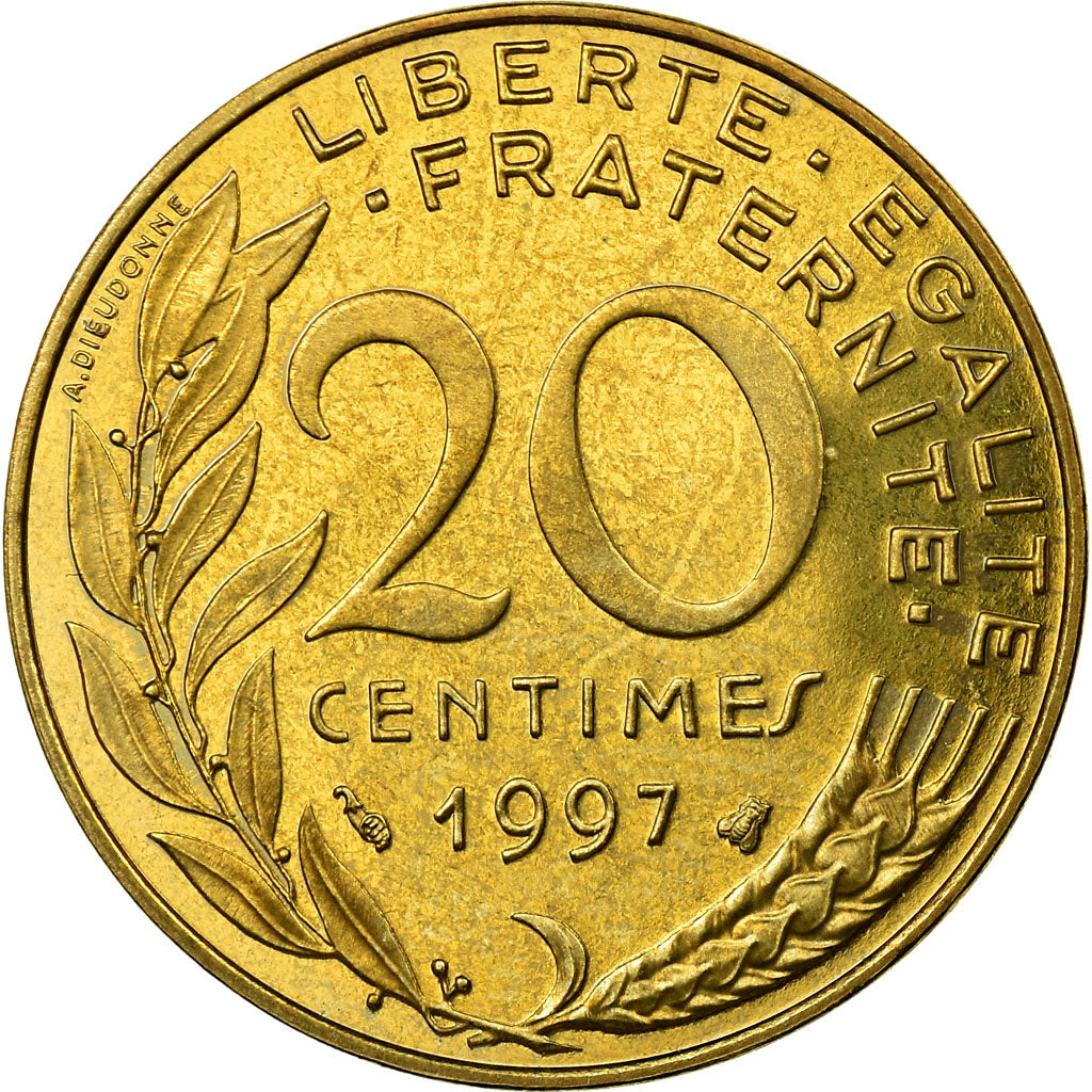 Moeda, França, Marianne, 20 Centimes, 1997, Paris, BE, MS(65-70)