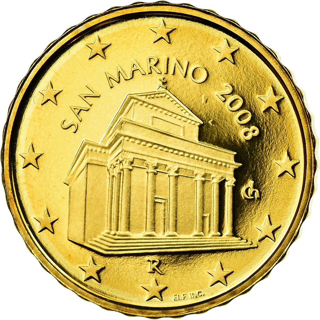 San Marino, 10 Euro Cent, 2008, Proof, MS(65-70), Brass, KM:482